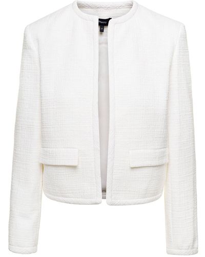 Theory Open Crewneck Jacket With Pockets In Tweed Woman - White