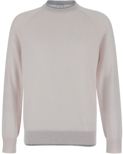 Eleventy Beige Crewneck Sweater With Ribbed Trim In Wool Man - Gray
