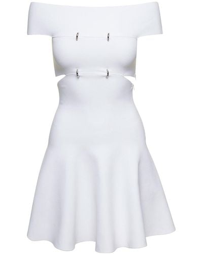 Alexander McQueen Embellished Cutout Off-the-shoulder Stretch-knit Mini Dress - White