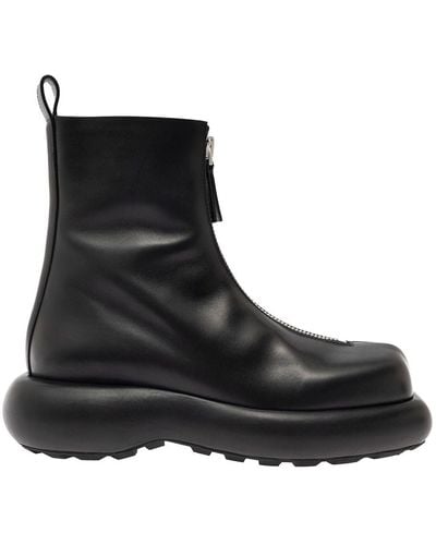 Jil Sander Strong Form Semi-Shiny Calf Leather Trunk Ankle Boot - Black