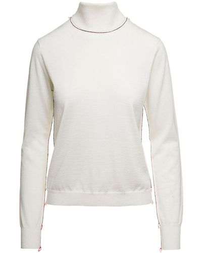 Maison Margiela High Neck Jumper With Contrasting Stitching In - White