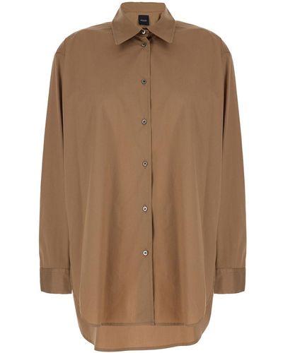 Plain Oversized Shirt - Brown