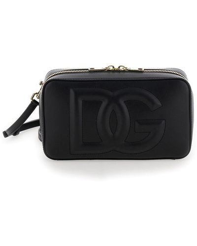 Dolce & Gabbana Crossbody Bag With Quilted Logo - Black