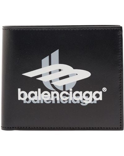 Balenciaga Bifold Wallet With Layered Sports Motif Print - Black