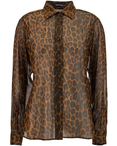 Tom Ford Camicia Con Stampa Leopardo - Marrone