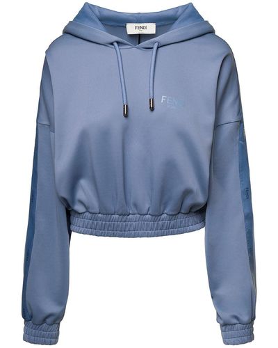 Fendi Light E Tracksuit Hoodie With Printed Logo In Polyester - Blue