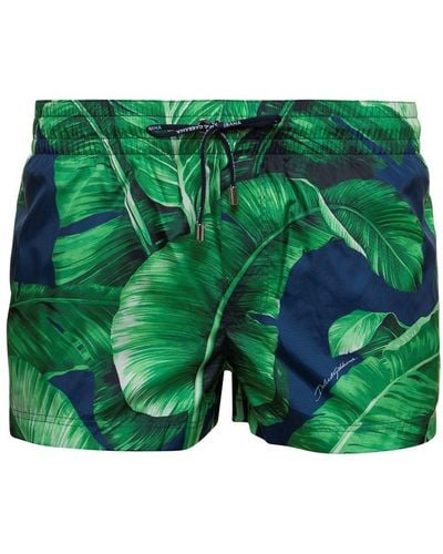 Dolce & Gabbana Leaf Print Swim Shorts - Green