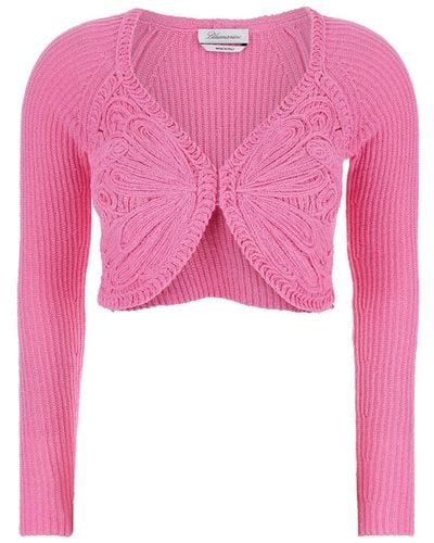 Blumarine Crop Butterfly Cardigan - Pink