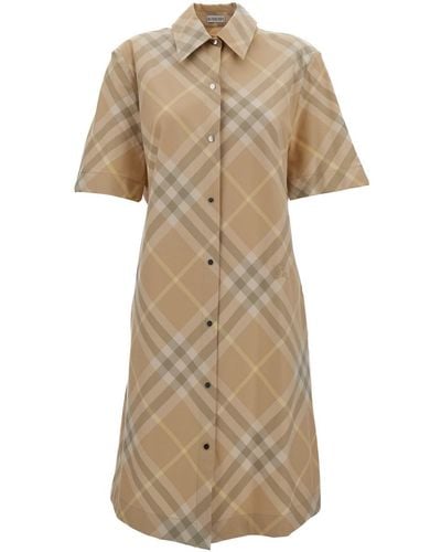 Burberry Chemisier Dress With All-Over Vintage Check Print - Natural