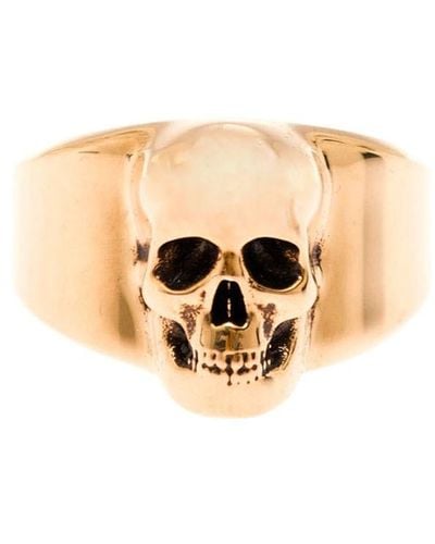Alexander McQueen Anello Con Sigillo Skull in Oro Anticato - Giallo