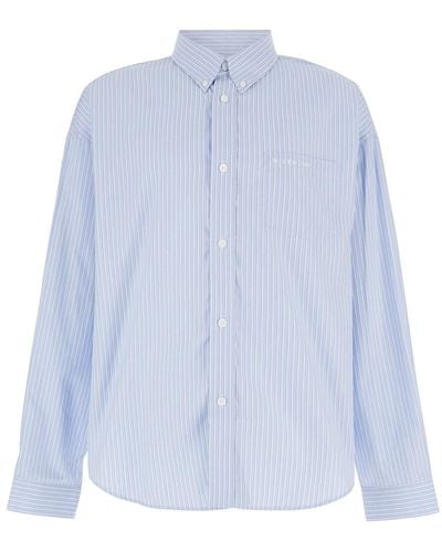 Givenchy Light Stripe Shirt With Logo Lettering Embrodery - Blue