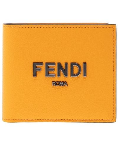 Fendi Bi-Fold Wallet With Metal Logo - Orange