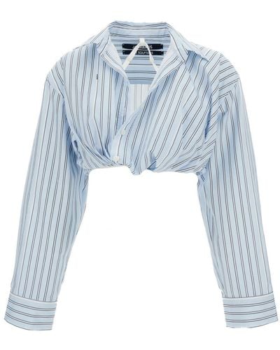 Jacquemus 'La Chemise Bahia' Lighrt Cropped Striped Shirt - Blue