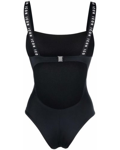DSquared² D-squared2 Woman's Stretch One-piece Swimsui With Icon Trims - Black