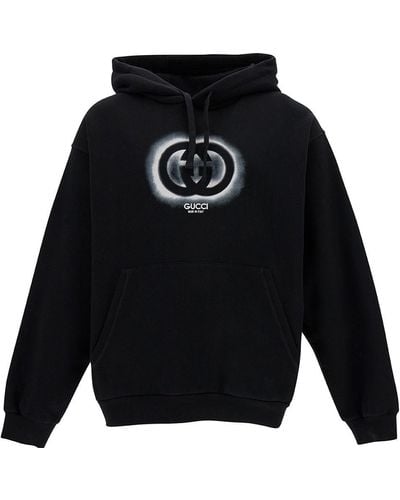 Gucci Felpa con cappuccio in cotone nero con logo