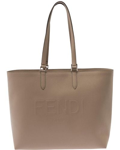 Fendi Tote Bag With Embossed Logo - Brown