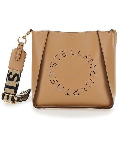 Stella McCartney Beige Crossbody Bag With Perforated Logo In Faux Leather Woman - Natural