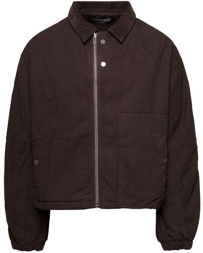 Jacquemus Le Blouson Trivela Brown Jacket With Logo Patch In Cotton