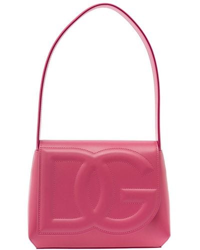 Dolce & Gabbana 'dg Logo' Pink Shoulder Bag In 3d Quilted Logo Detail In Smooth Leather Woman