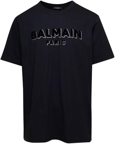 Balmain Flock & Foil T-Shirt - Black