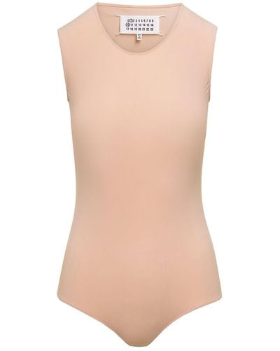 Maison Margiela Nude Crewneck Bodysuit With Iconic 4 Stitches - Pink