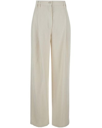 Brunello Cucinelli High-Waisted Straight Leg Pants - White