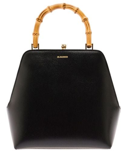 Jil Sander Goji Square Leather Handbag With Bamboo Handle Woman - Black