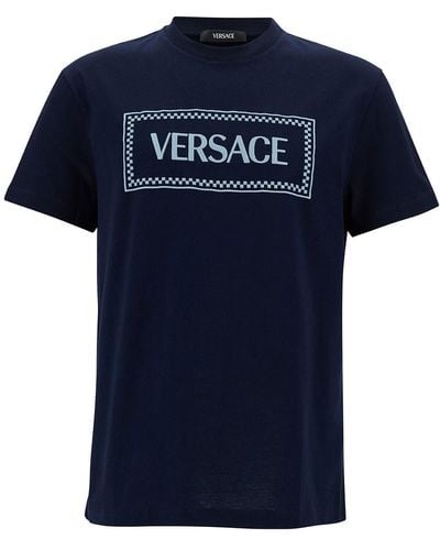 Versace T-Shirt Girocollo Con Stampa Logo Anni '90 - Blu