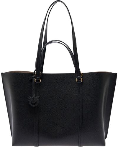 Pinko Large Tote Bag With Logo Charm - Black