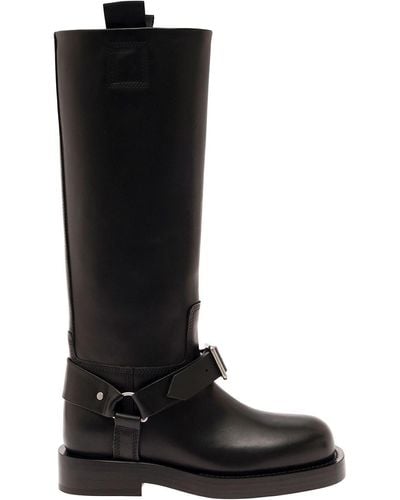 Burberry Saddle High Black Boots With Buckle Detail In Leather