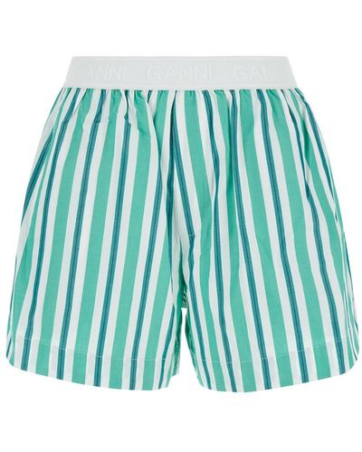 Ganni Striped Shorts - Green