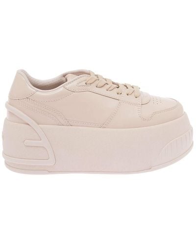 Fendi Low Top Sneakers With Chunky Platform And Embossed Ff Maxi Motif In Leather Woman - Pink