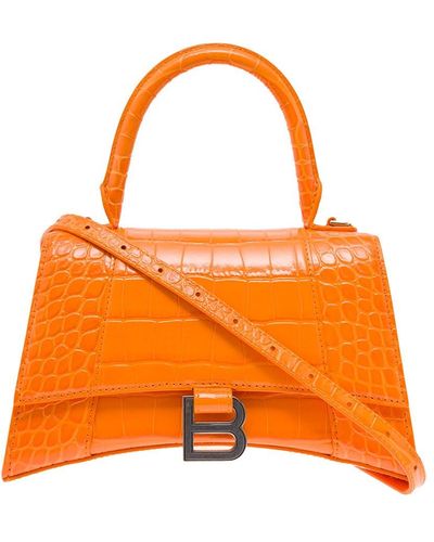 Balenciaga Hourglass Crocodile Printed Leather Handbag Woman - Orange