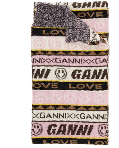 Ganni Graphic Wool Scarf - Grey