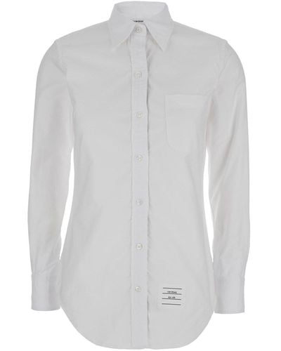 Thom Browne Classic Point Collar Shirt W/ Rwb Grosgrain Placket - Bianco