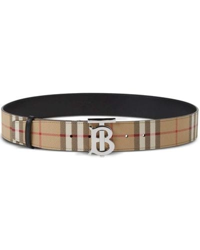 Burberry Reversible Belt With Check Motif - Natural