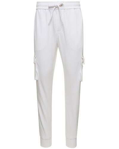 Moose Knuckles 'clemont' White Cargo Pants With Logo Patch In Cotton Man - Gray