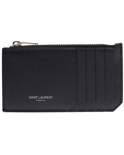 Saint Laurent Leather Card Holder - Grey