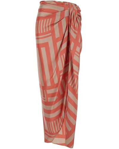 Fendi Midi Skirt With Knot And Labyrinth Motif - Red