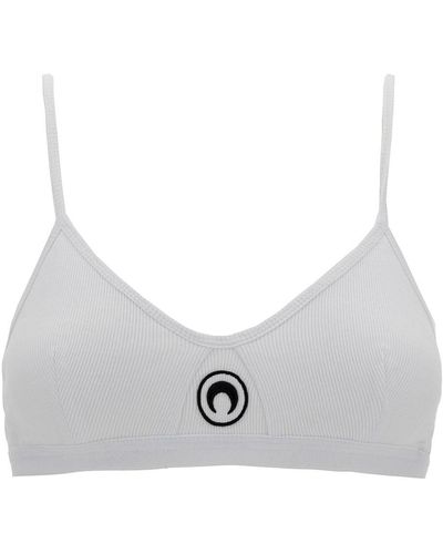 Marine Serre White Bra With Contrasting Logo Detail In Ribbed Cotton Woman - Grey