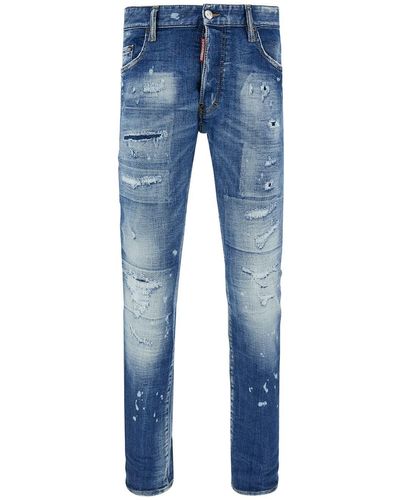 DSquared² Slim Jeans With Rips And Bleach Effect - Blue