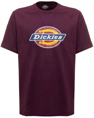 Dickies Burgundy Colored Cotton T-shirt With Logo Print Man - Purple
