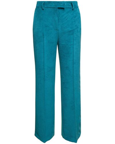 Plain E Trousers With Concealed Fastening In Corduroy - Blue