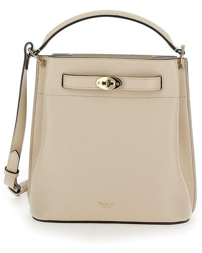 Mulberry 'Small Islington' Bucket Bag With Twist Lock Closure In - Natural