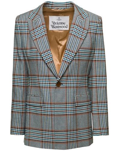 Vivienne Westwood Single-Breasted Jacket With All-Over Check Moti - Gray