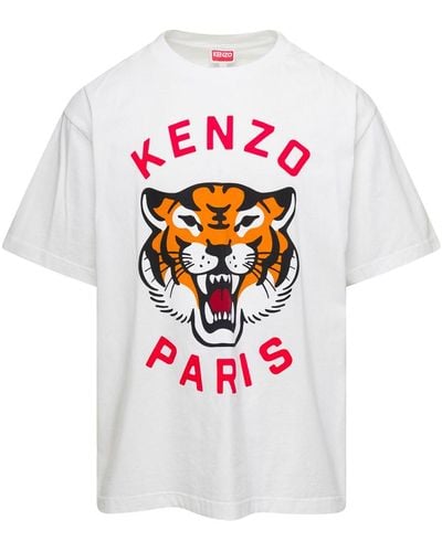 KENZO T-Shirt Oversize Girocollo Con Stampa Logo Bianca - Bianco