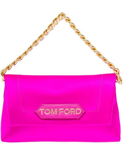 Tom Ford Pochette in viscosa e seta fucsia con logo donna - Rosa