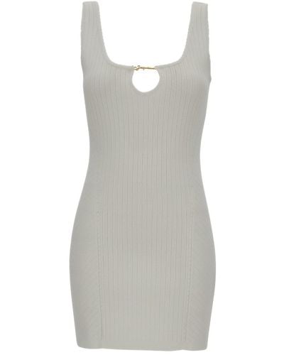 Jacquemus 'la Mini Robe Sierra' Mini White Dress With Cut-out And Logo In Ribbed Viscose Blend Woman - Grey
