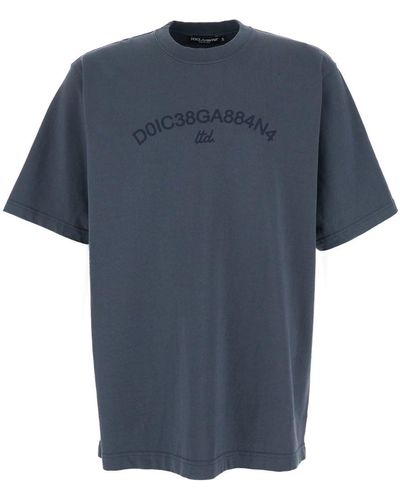 Dolce & Gabbana Crewneck T-Shirt With Tonal Logo Embroidery - Blue