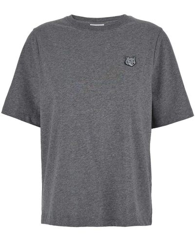 Maison Kitsuné Crewneck T-Shirt With Fox Head Patch - Gray